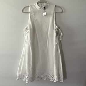 NWT BCBGeneration Shift Dress Sleeveless Eyelet Lace Up White Cotton Size XXS